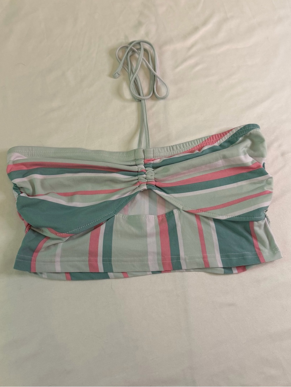 Full Circle Trends Halter Tank Top XL Striped Y2K Ruched Tie Neck‎ Crop Top NWT
